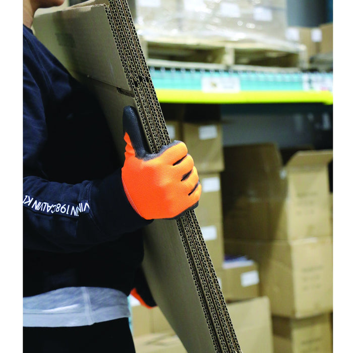 Orange Polyester Work Gloves with Polyurethane Coating