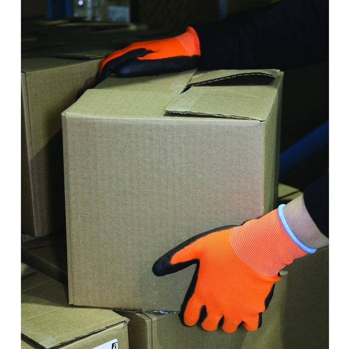 Orange Polyester Work Gloves with Polyurethane Coating